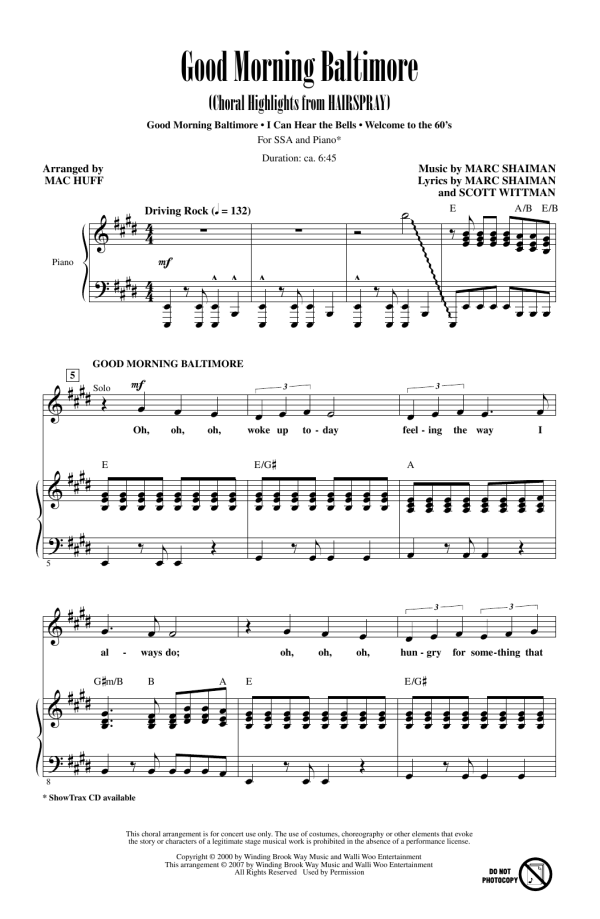 Marc Shaiman Good Morning Baltimore (Choral Highlights from Hairspray) (arr. Mac Huff) Musik Noten - SSA Choir - 159217-0