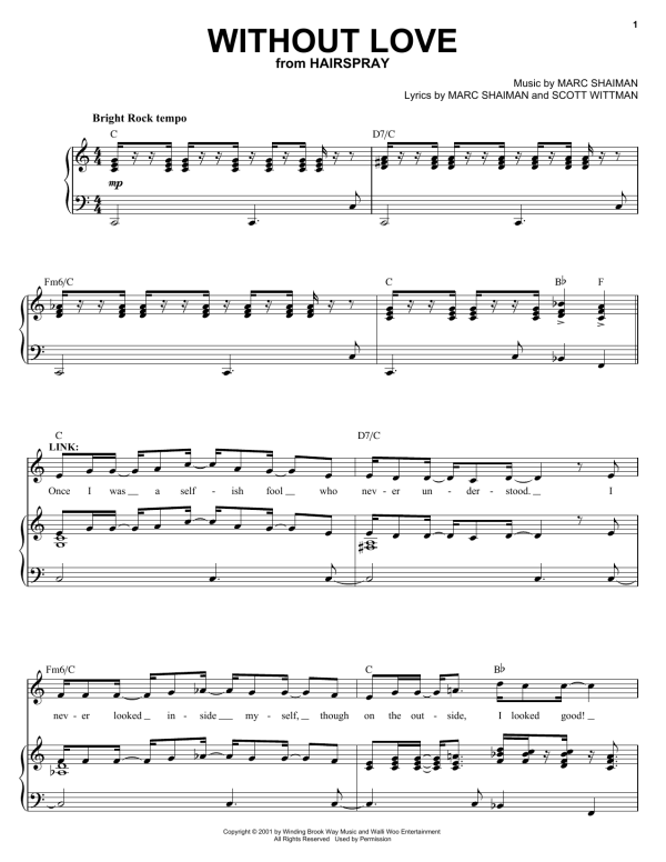 Marc Shaiman Without Love (from Hairspray) Musik Noten - Piano & Vocal - 25318-0