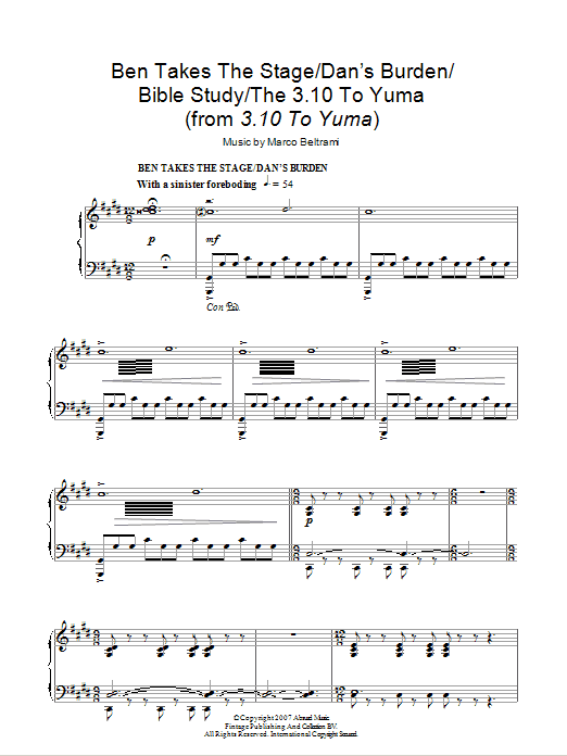 Marco Beltrami Ben Takes The Stage / Dan's Burden / Bible Study / The 3:10 To Yuma Musik Noten - Piano Solo - 103888-0