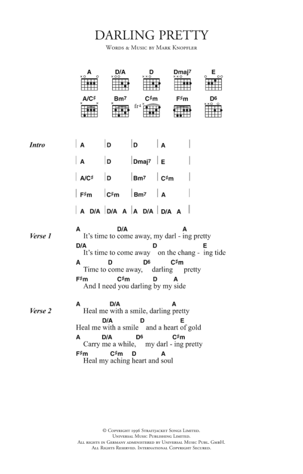 Mark Knopfler Darling Pretty Musik Noten - Guitar Chords/Lyrics - 123408-0