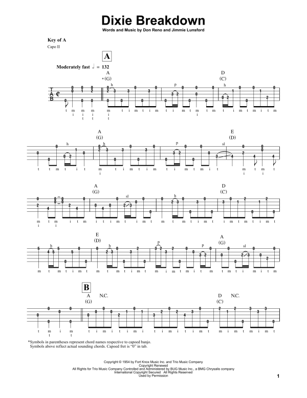 Mark O'Connor Dixie Breakdown Musik Noten - Banjo Tab - 175877-0