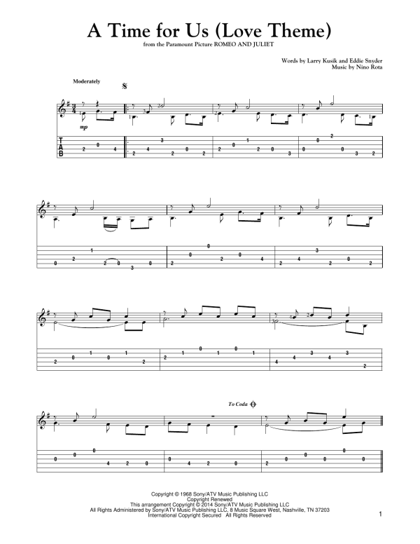 Mark Phillips A Time For Us (Love Theme) Musik Noten - Solo Guitar - 155030-0