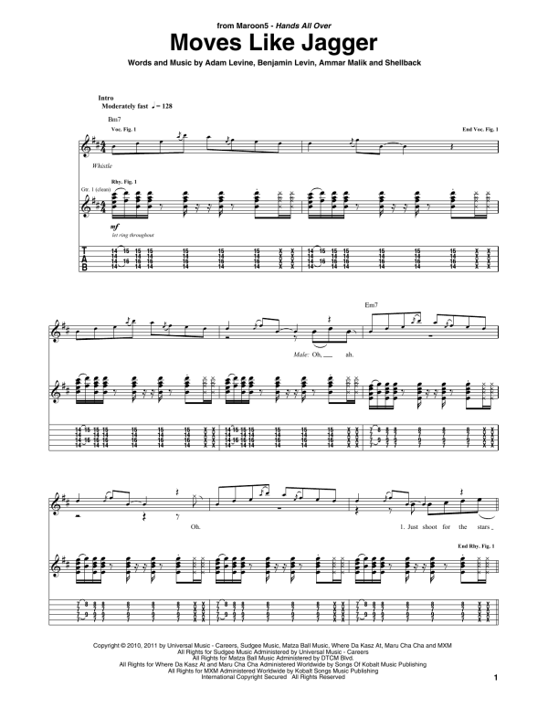 Maroon 5 Moves Like Jagger (feat. Christina Aguilera) Musik Noten - Guitar Tab - 86634-0