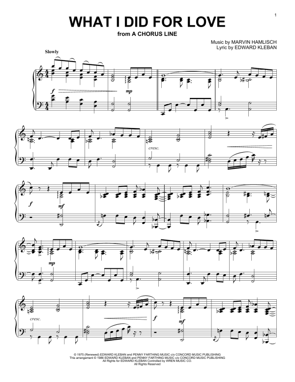 Marvin Hamlisch What I Did for Love (from A Chorus Line) Musik Noten - Piano Solo - 71365-0