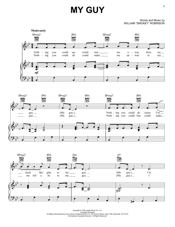 Mary Wells My Guy Musik Noten - Piano, Vocal & Guitar Chords - 22278-0
