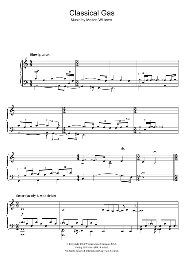 Mason Williams Classical Gas Musik Noten - Piano Solo - 45115-0