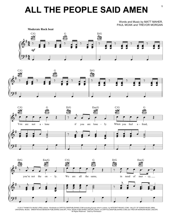 Matt Maher All The People Said Amen Musik Noten - Piano, Vocal & Guitar Chords - 175361-0