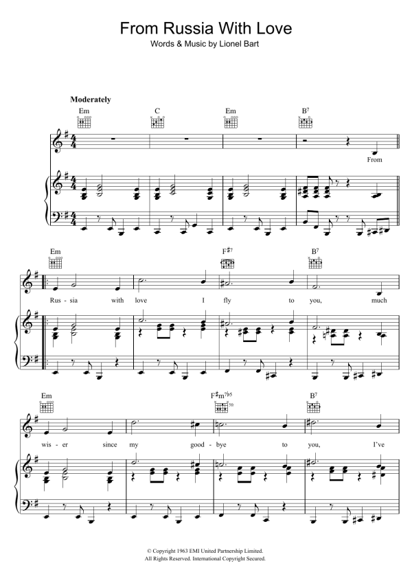 Matt Monro From Russia With Love Musik Noten - Piano, Vocal & Guitar Chords - 43253-0