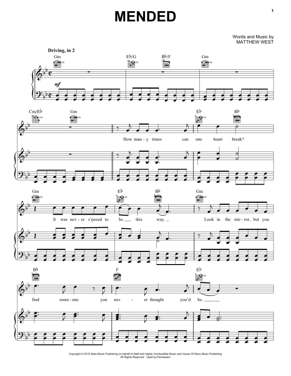 Matthew West Mended Musik Noten - Piano, Vocal & Guitar Chords - 172262-0