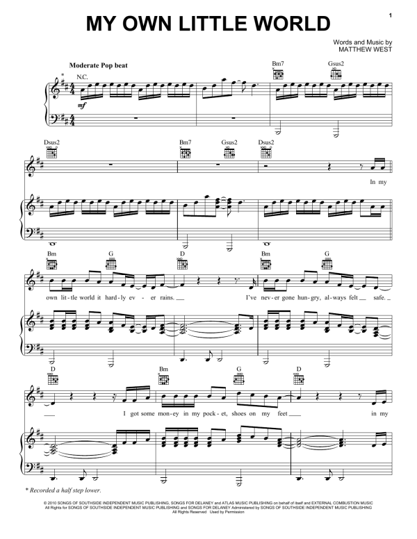Matthew West My Own Little World Musik Noten - Piano, Vocal & Guitar Chords - 172269-0