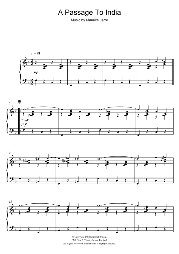 Maurice Jarre A Passage To India (Adela) Musik Noten - Piano Solo - 107113-0