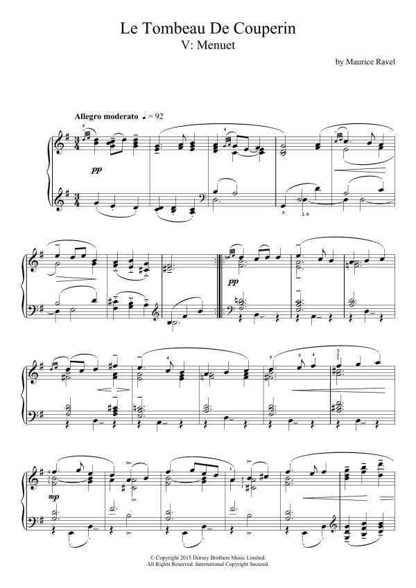 Maurice Ravel Le Tombeau De Couperin - V. Menuet Musik Noten - Piano Solo - 121367-0