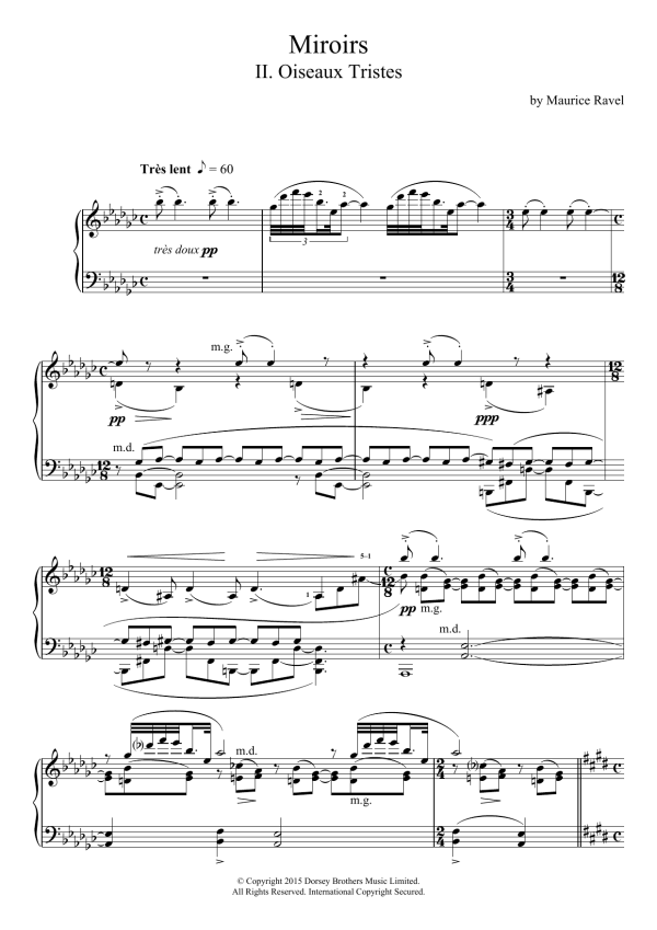 Maurice Ravel Miroirs - II. Oiseaux Tristes Musik Noten - Piano Solo - 121365-0