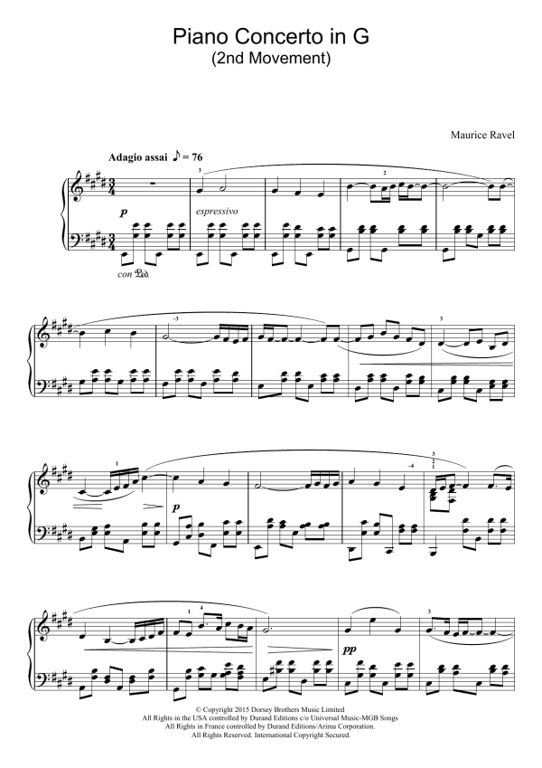Maurice Ravel Piano Concerto In G, 2nd Movement 'Adagio Assai' (Excerpt) Musik Noten - Piano Solo - 120947-0
