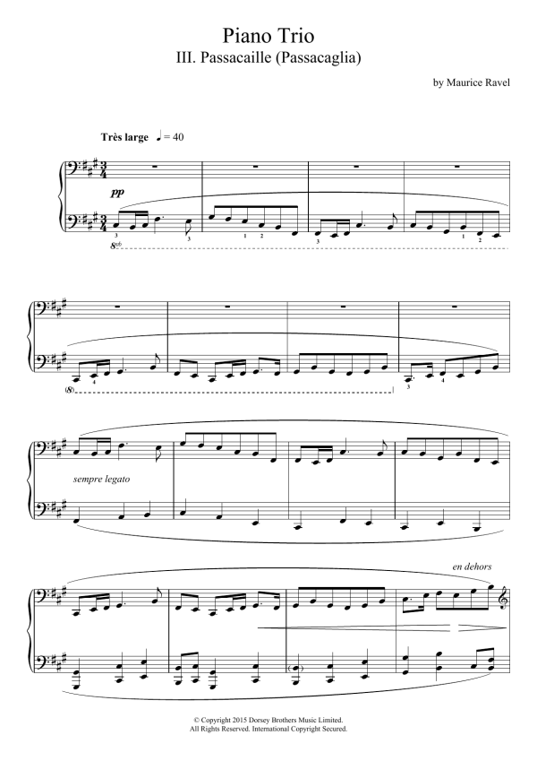 Maurice Ravel Piano Trio - III. Passacaille (Passacaglia) Musik Noten - Piano Solo - 121364-0