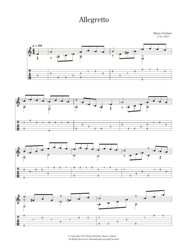 Mauro Giuliani Allegretto Musik Noten - Easy Guitar - 118580-0