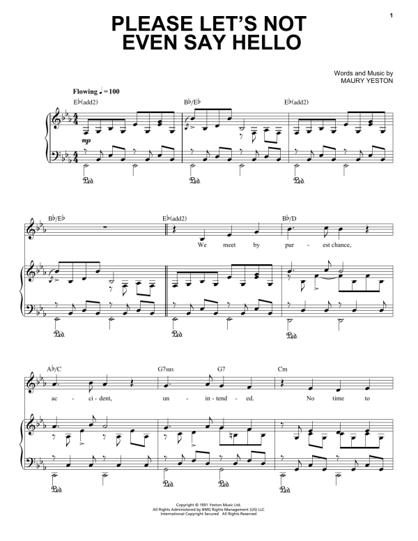 Maury Yeston Please Let's Not Even Say Hello Musik Noten - Piano, Vocal & Guitar Chords - 159456-0
