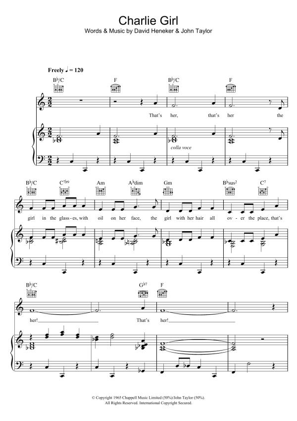 Max Bygraves Charlie Girl Musik Noten - Piano, Vocal & Guitar Chords - 105523-0
