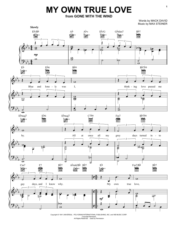 Max Steiner My Own True Love Musik Noten - Piano, Vocal & Guitar Chords - 92887-0