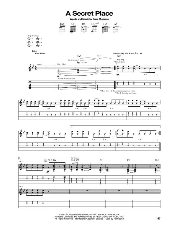 Megadeth A Secret Place Musik Noten - Guitar Tab - 166008-0