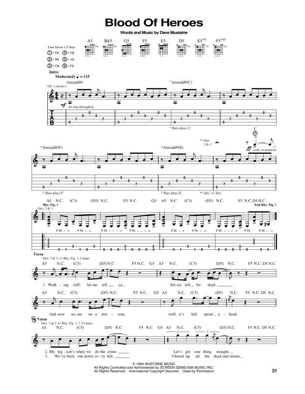 Megadeth Blood Of Heroes Musik Noten - Guitar Tab - 167445-0