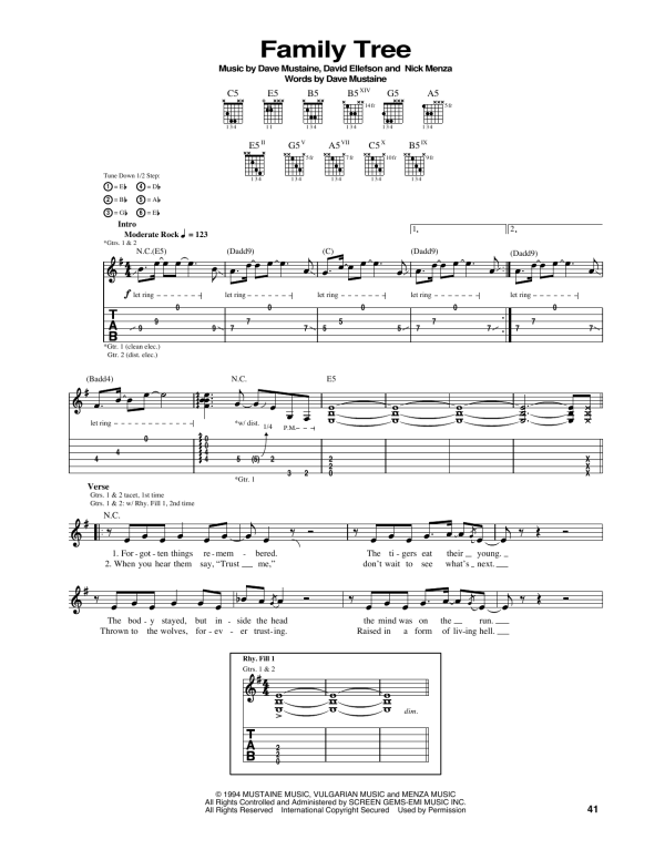 Megadeth Family Tree Musik Noten - Guitar Tab - 167458-0
