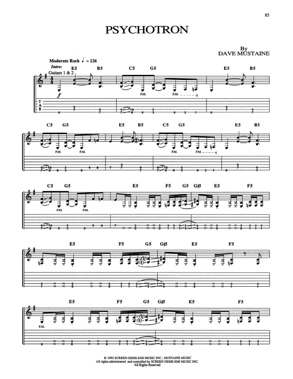 Megadeth Psychotron Musik Noten - Guitar Tab - 170528-0