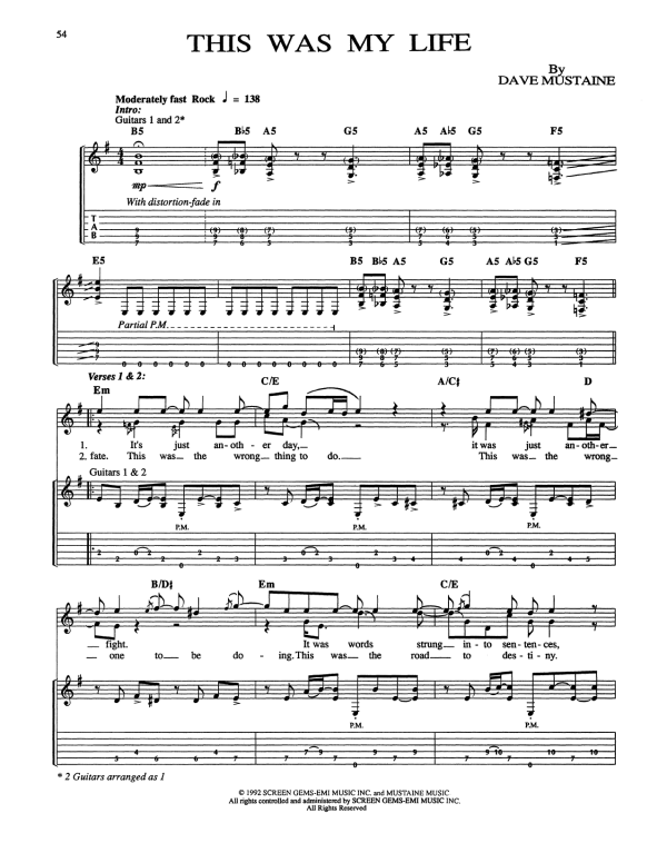 Megadeth This Was My Life Musik Noten - Guitar Tab - 170527-0