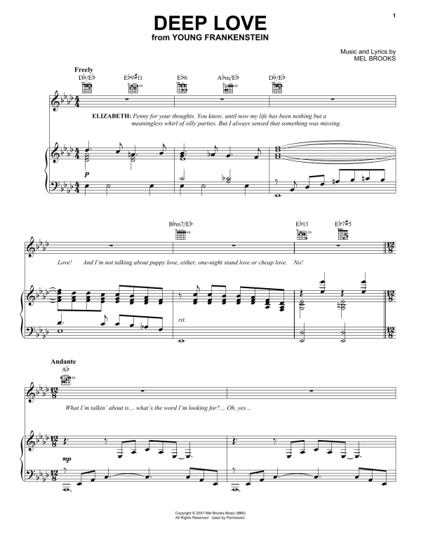 Mel Brooks Deep Love Musik Noten - Piano, Vocal & Guitar Chords - 64920-0
