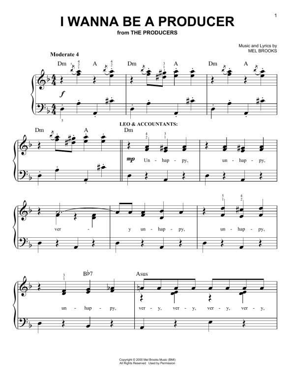 Mel Brooks I Wanna Be A Producer Musik Noten - Easy Piano - 25281-0