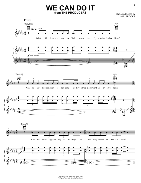Mel Brooks We Can Do It Musik Noten - Piano, Vocal & Guitar Chords - 31274-0