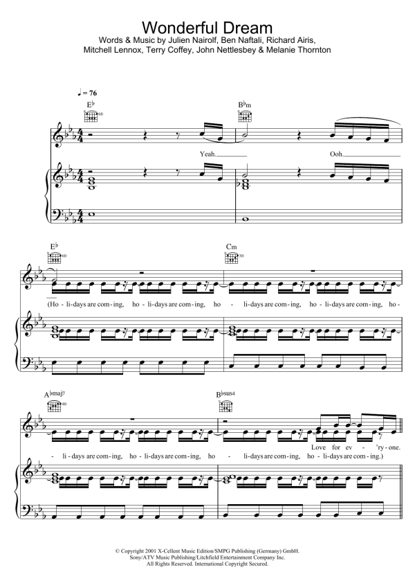 Melanie Thornton Wonderful Dream (Holidays Are Coming) Musik Noten - Piano, Vocal & Guitar Chords - 115411-0