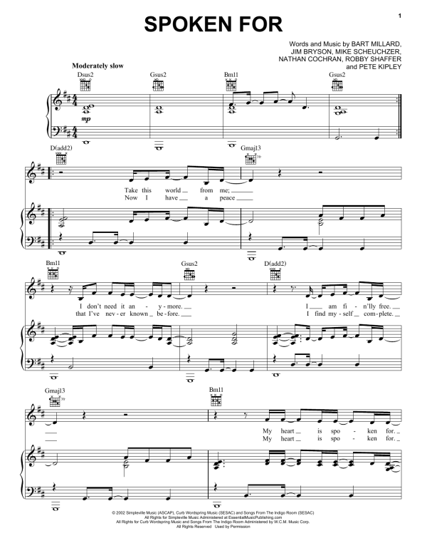 MercyMe Spoken For Musik Noten - Piano, Vocal & Guitar Chords - 95286-0