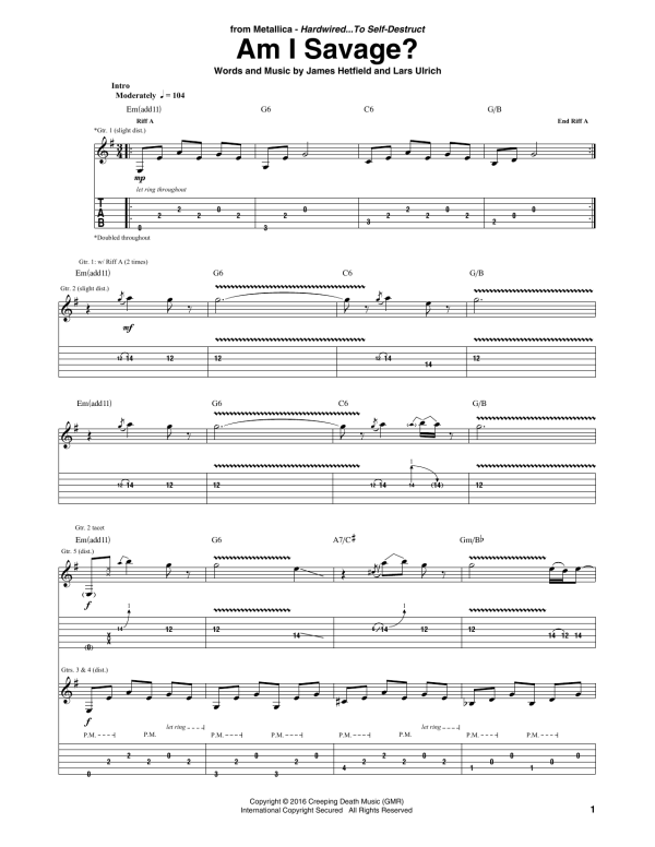 Metallica Am I Savage? Musik Noten - Guitar Tab - 177281-0