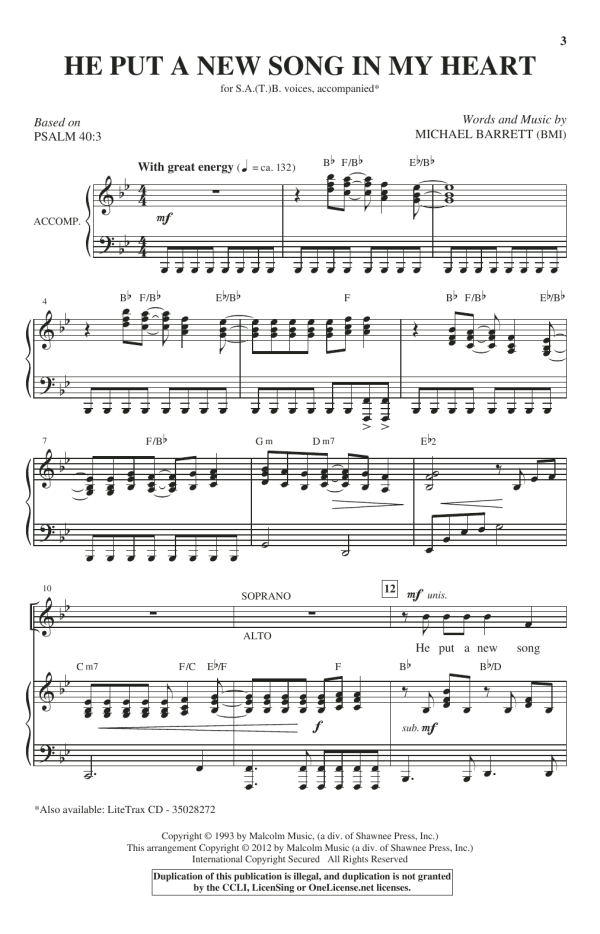 Michael Barrett He Put A New Song In My Heart Musik Noten - SATB Choir - 158831-0