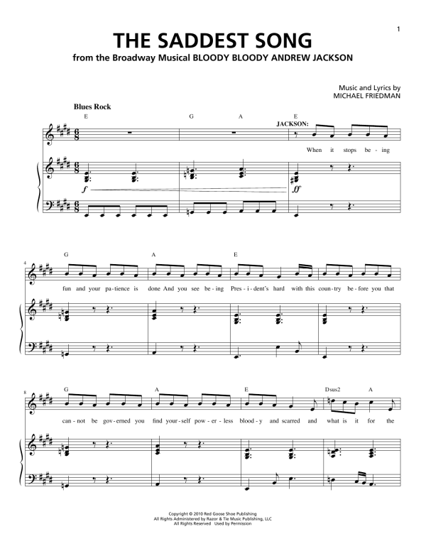 Michael Friedman The Saddest Song Musik Noten - Piano & Vocal - 159263-0