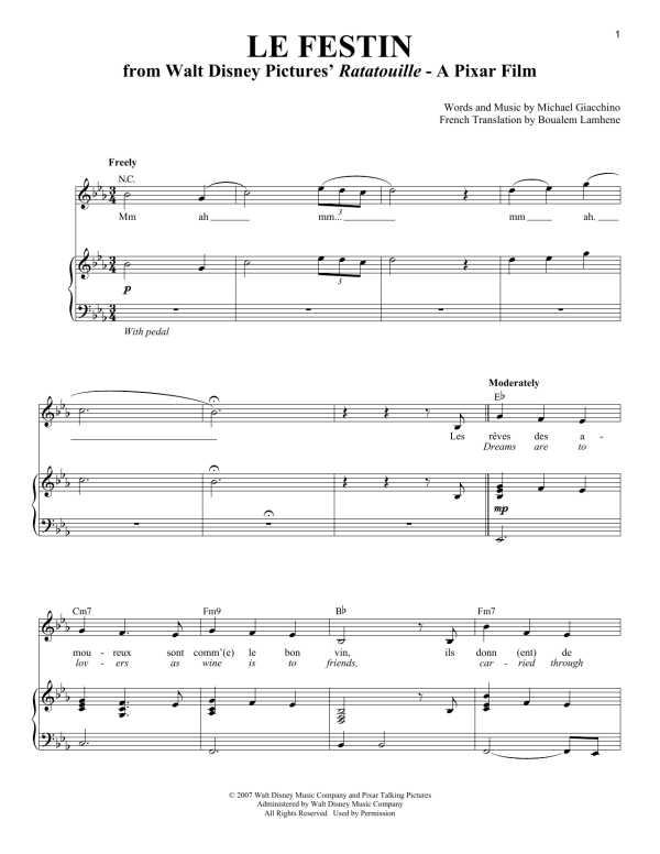 Michael Giacchino Le Festin (from Ratatouille) Musik Noten - Piano & Vocal - 162440-0