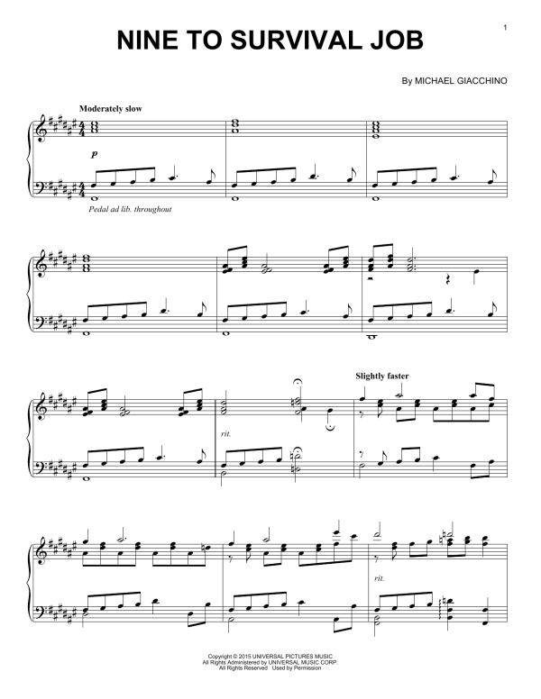Michael Giacchino Nine To Survival Job Musik Noten - Piano Solo - 160837-0