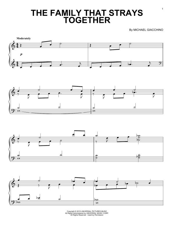 Michael Giacchino The Family That Strays Together Musik Noten - Piano Solo - 160845-0