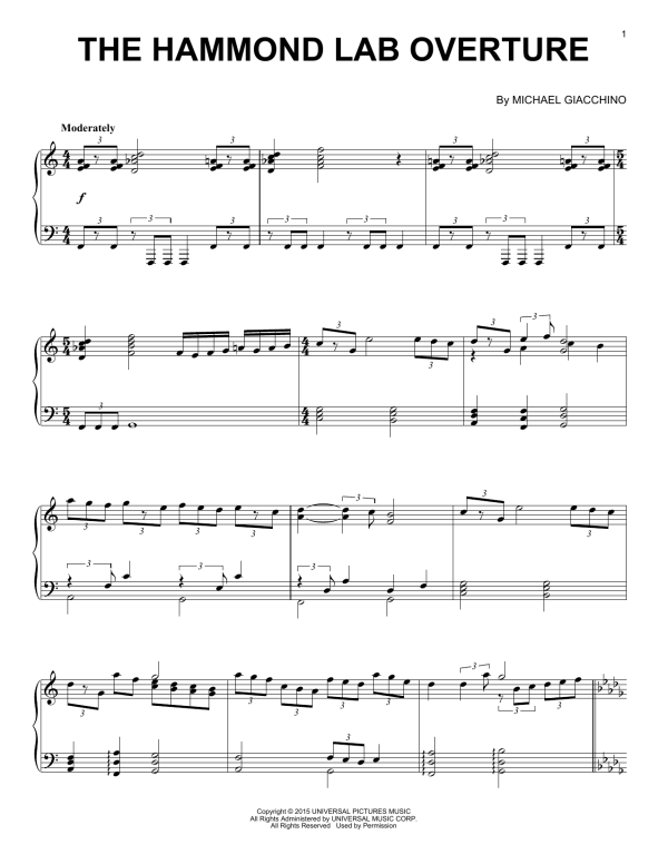 Michael Giacchino The Hammond Lab Overture Musik Noten - Piano Solo - 160839-0
