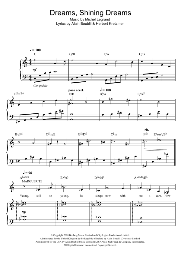 Michel LeGrand Dreams, Shining Dreams (from Marguerite) Musik Noten - Piano, Vocal & Guitar Chords - 47159-0
