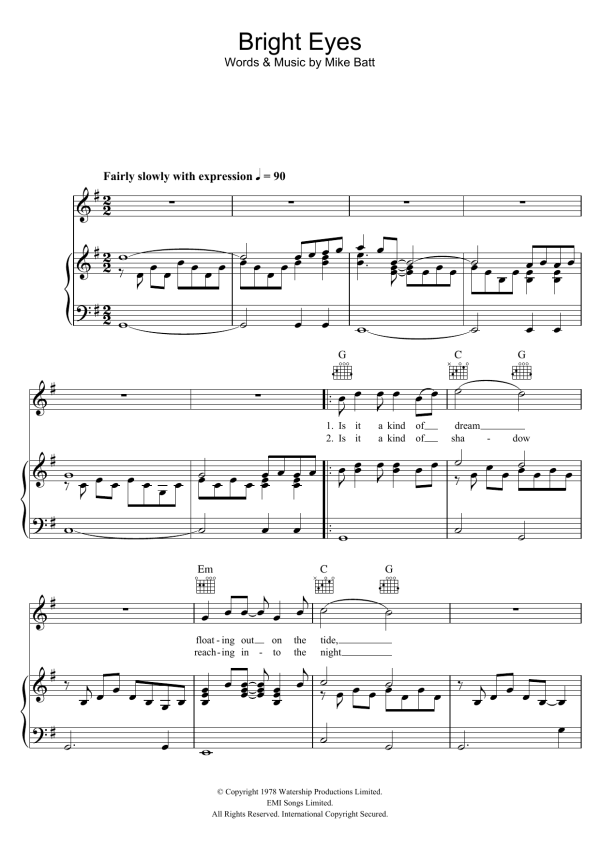 Mike Batt Bright Eyes Musik Noten - Piano, Vocal & Guitar Chords - 107047-0