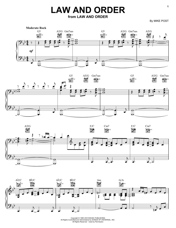 Mike Post Law And Order Musik Noten - Lead Sheet / Fake Book - 174720-0