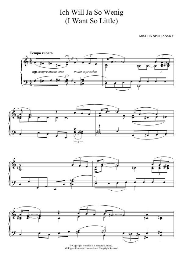 Mischa Spoliansky Ich Will Ja So Wenig (I Want So Little) Musik Noten - Piano Solo - 123943-0