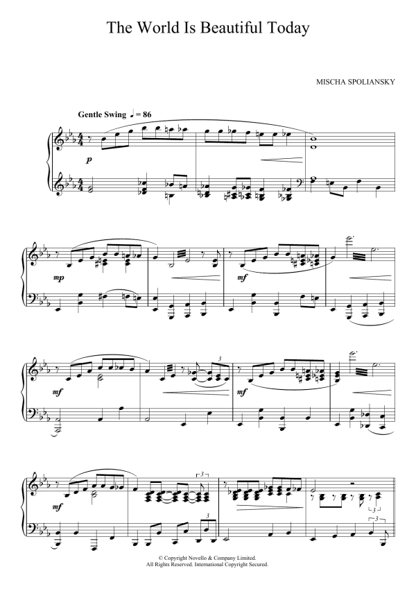 Mischa Spoliansky The World Is Beautiful Today Musik Noten - Piano Solo - 123954-0