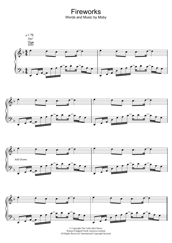 Moby Fireworks Musik Noten - Piano Solo - 114820-0