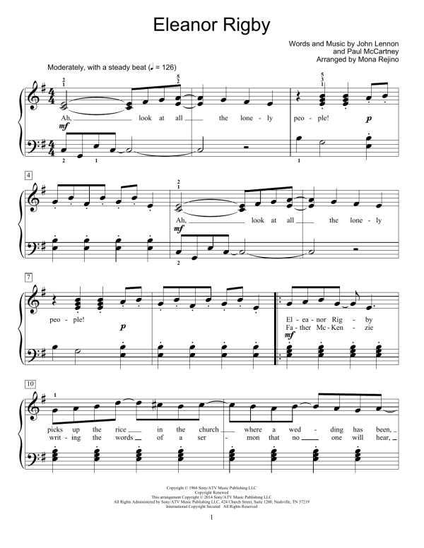 Mona Rejino Eleanor Rigby Musik Noten - Educational Piano - 154448-0