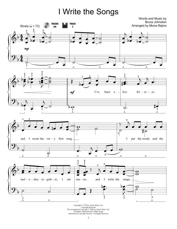 Mona Rejino I Write The Songs Musik Noten - Educational Piano - 172773-0