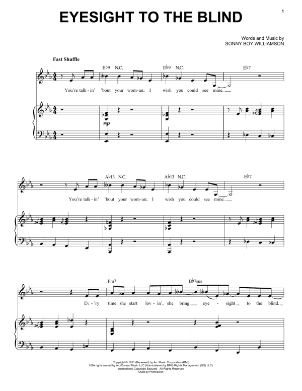 Mose Allison Eyesight To The Blind Musik Noten - Piano & Vocal - 159609-0