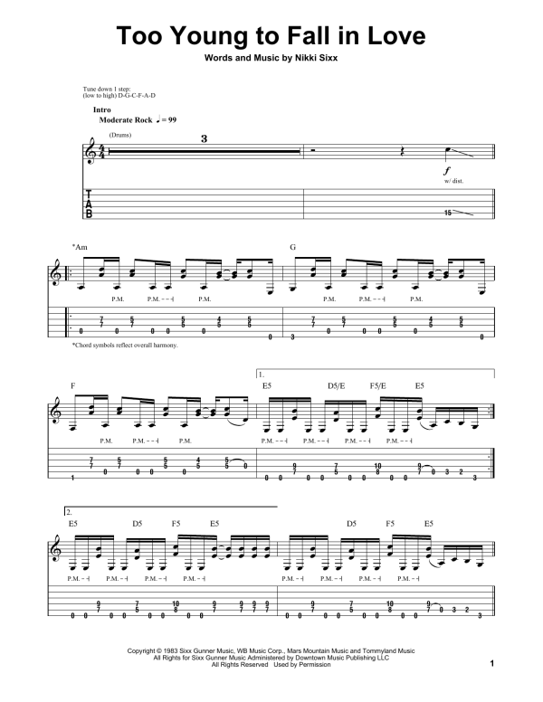 Motley Crue Too Young To Fall In Love Musik Noten - Guitar Tab - 170073-0